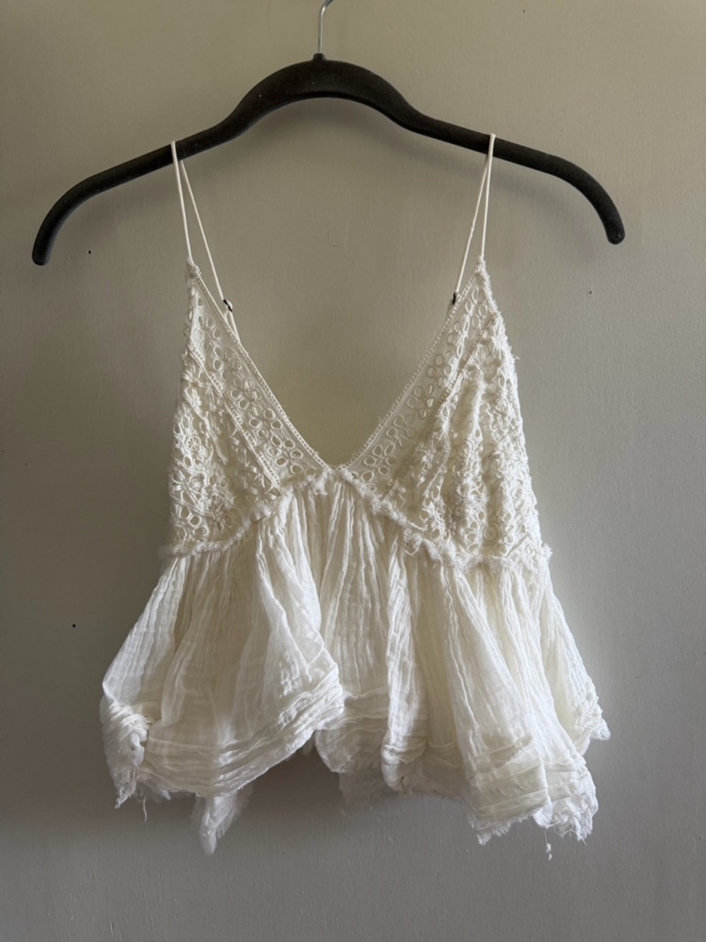 Free People White Lace-Trim Flowy Camisole